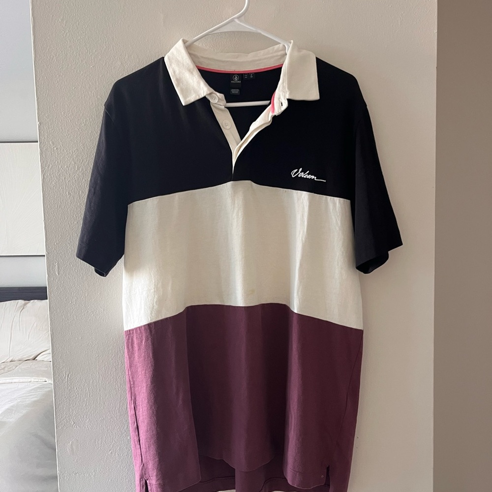 Urban Outfitters Men's Colorblock Polo Shirt - Black, White, and Burgundy